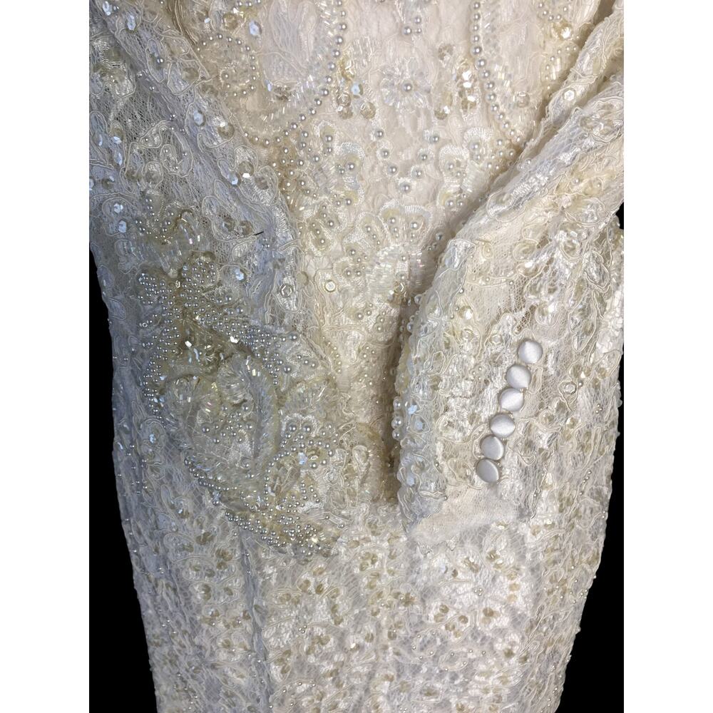 Vintage Wedding Gown Beaded Detachable Train Size 14 Headpiece - Picture 5 of 11